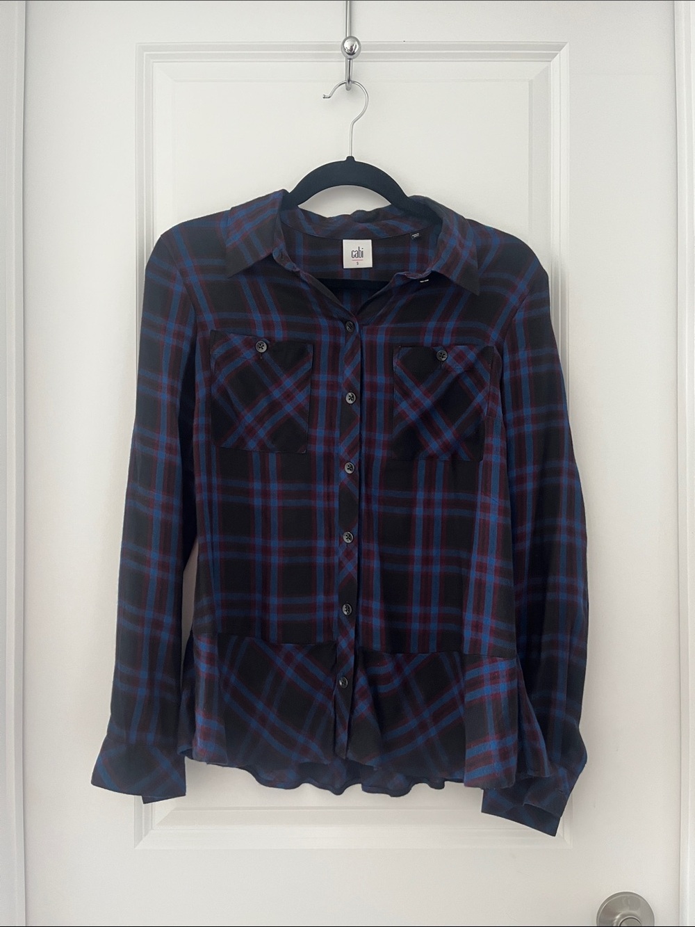 Cabi Moody Blue & Black Plaid Button-Front Shirt